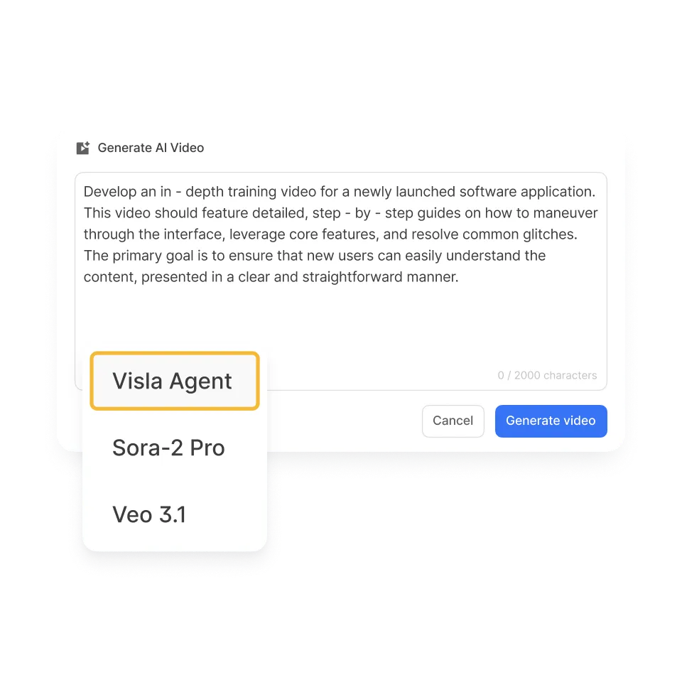 Start a new AI Director Mode project in Visla by clicking Create Video and bringing any input to build a structured video plan